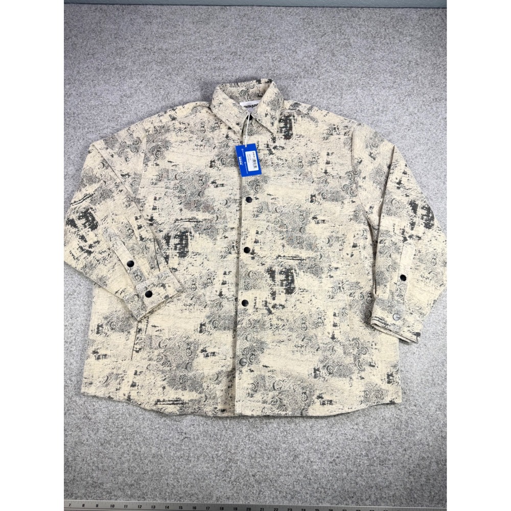 Sixth June Paris Tapestry Paisley Overshirt Beige Grey Snap Front Jacket